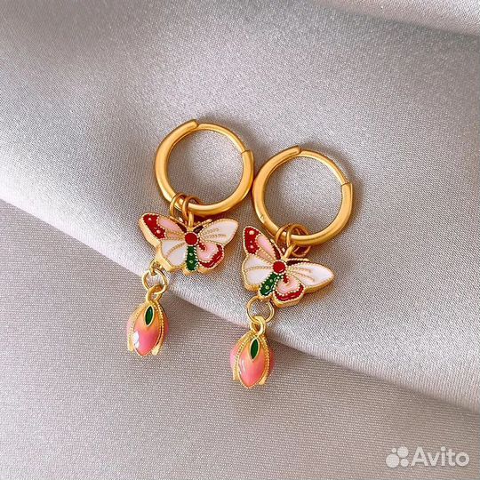 Золотые серьги бабочки