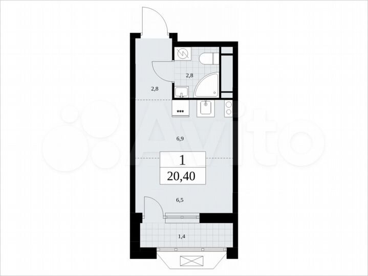 Квартира-студия, 20,4 м², 16/17 эт.