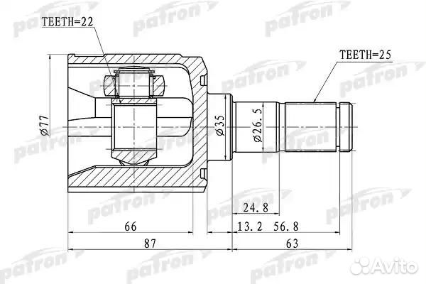 Шрус внутренний 22x35x25 hyundai getz 02-11, accen