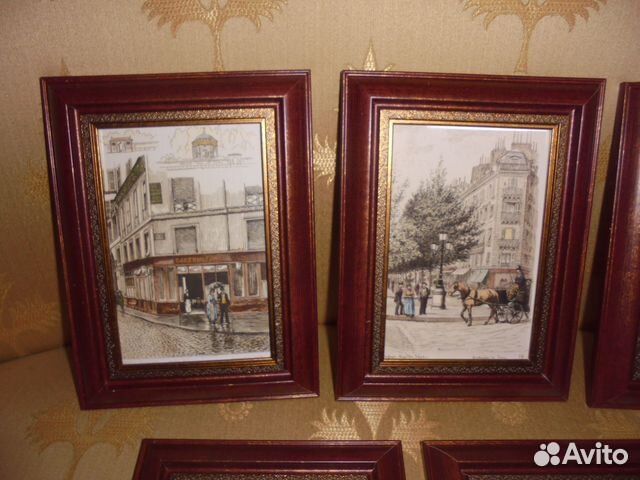 5 ретро панно Старый Париж 15 х 20 см рамка красна