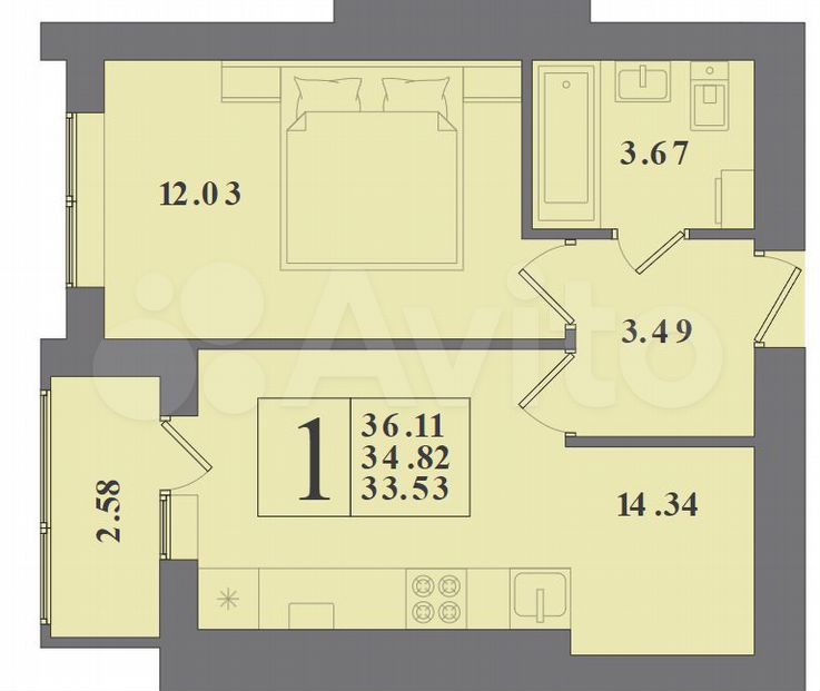 1-к. квартира, 34,8 м², 5/10 эт.