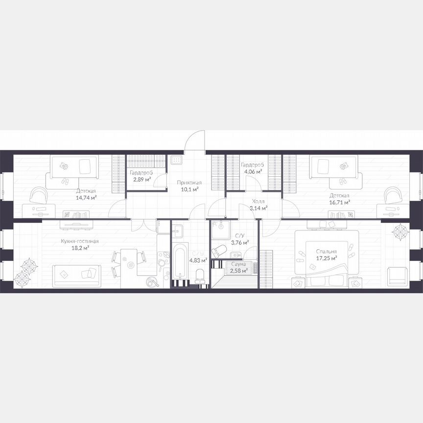3-к. квартира, 107 м², 2/3 эт.