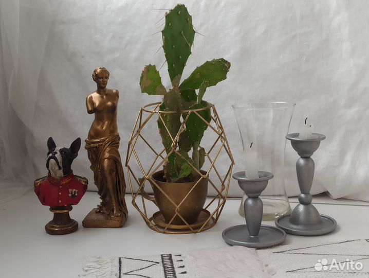 Ваза, подсвечники икеа, статуэтки, кактус опунция