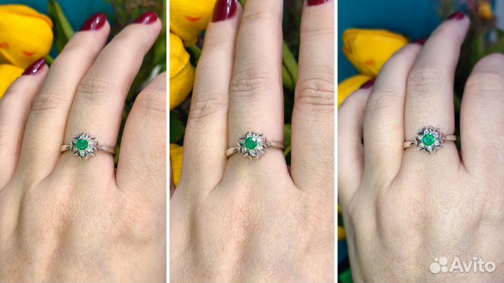 Кольцо с уральским изумрудом 0,34ct, 18,5р-р, s925