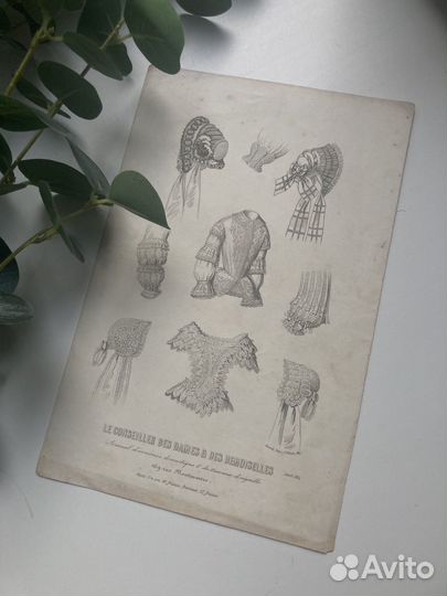 Антикварная гравюра 1854 года Мода Франция