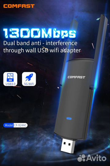 Wi Fi адаптер Comfast RTL8812BU 1300 Мбит/с USB3.0