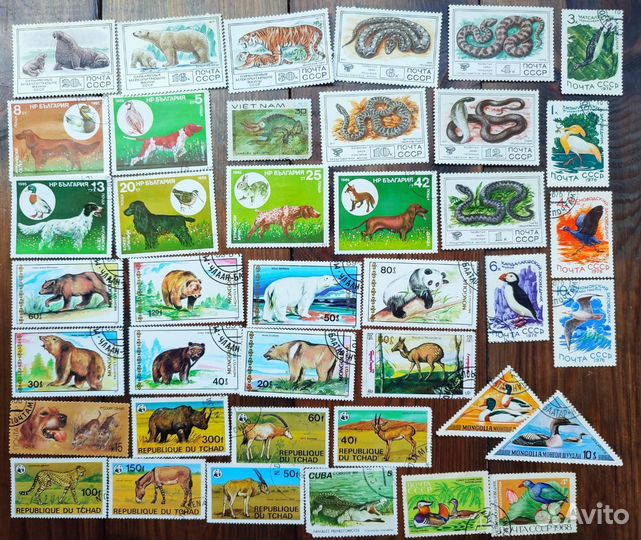 Марка почтовая, ботаника, птицы, бабочки, цветы