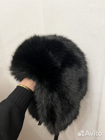 Шапка ушанка черная y2k