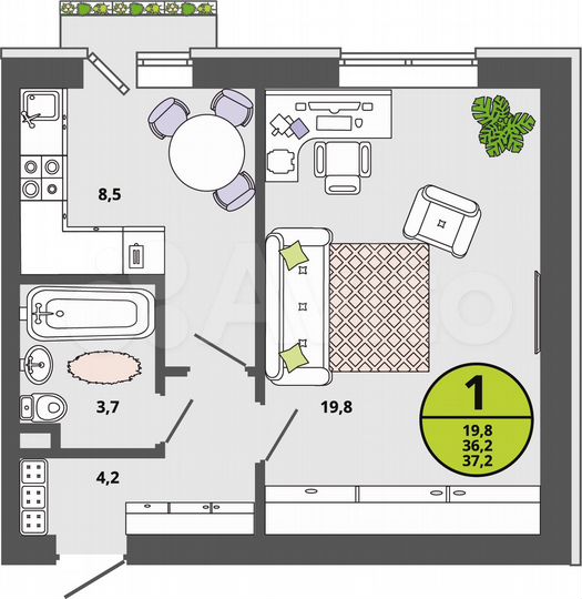 1-к. квартира, 36,2 м², 3/3 эт.