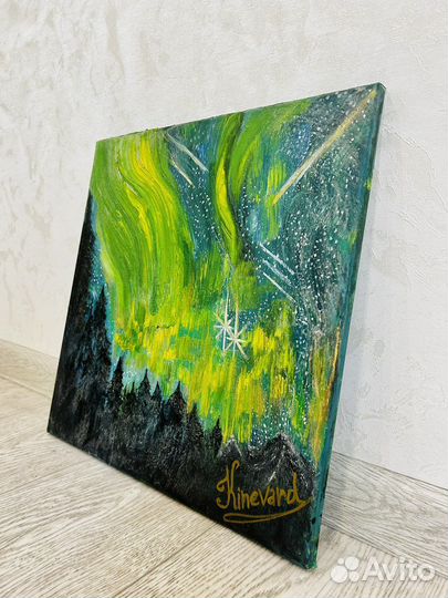 Картина маслом на холсте 40x40 «Северное сияние»