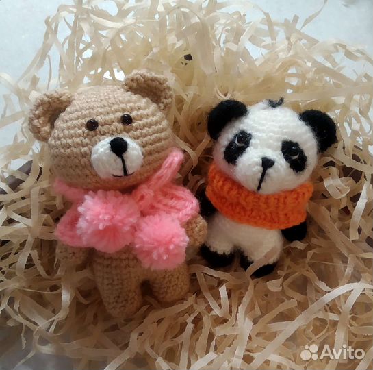 Вязаные игрушки мишка панда тигрёнок
