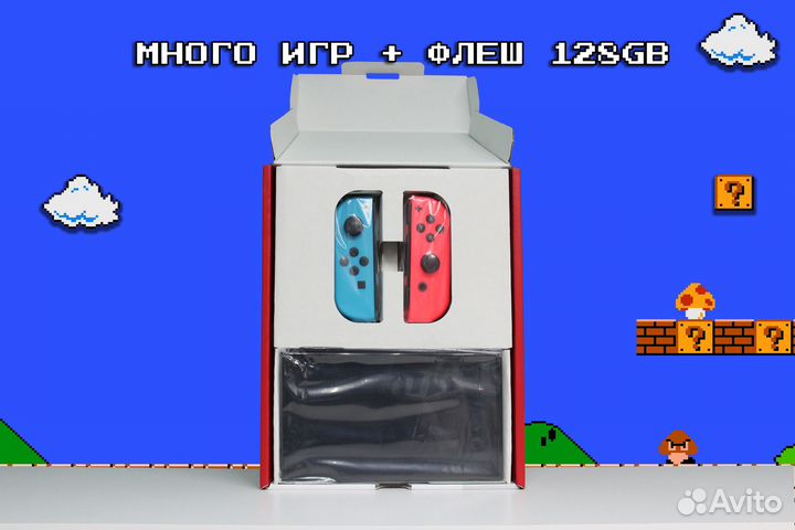 Новый Прошитый Nintendo Switch oled Неон + 128Gb S