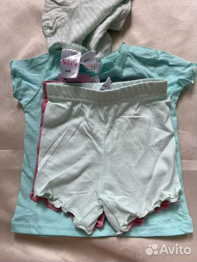 Летний комплект для девочки (шорты,футболка) 62-68