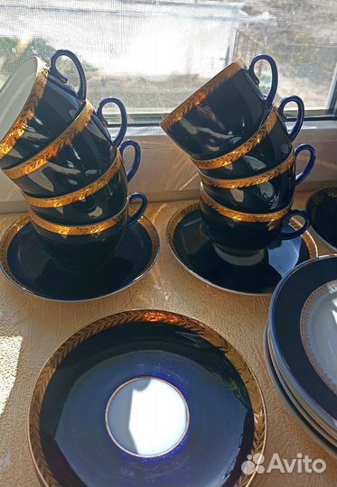 Сервиз чайный. Фарфор лфз. Кобальт. Позолота