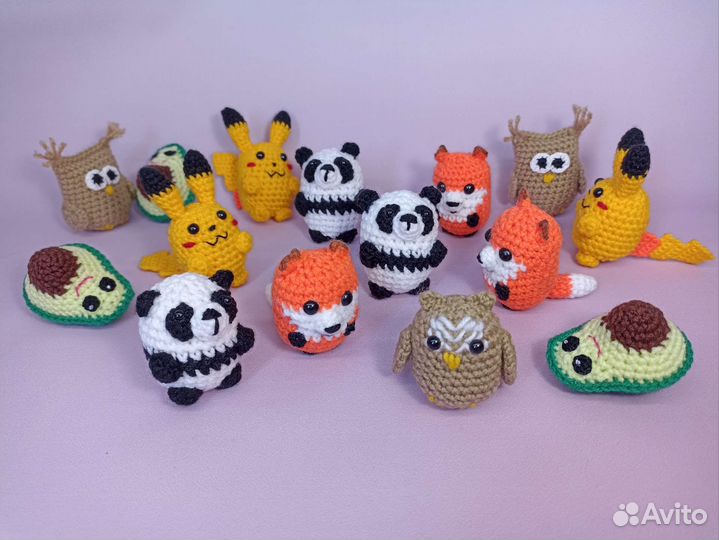Пикачу, панда, авокадо вязаные, брелок,сувенир