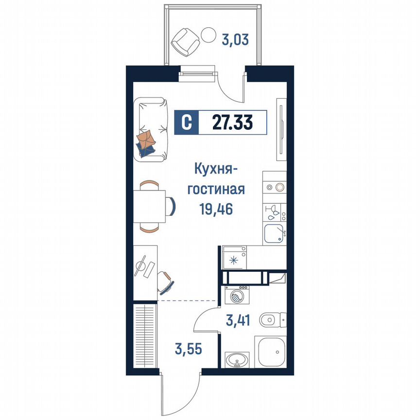 Квартира-студия, 27,3 м², 4/18 эт.