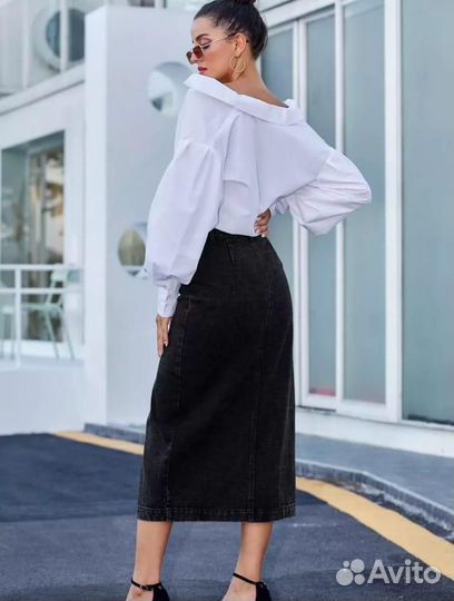 Джинсовая юбка миди 48