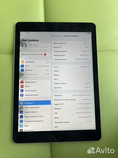 iPad Air 2 16gb wifi+cellular