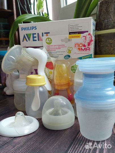 Молокоотсос avent, бутылочка, ниблер и остальное
