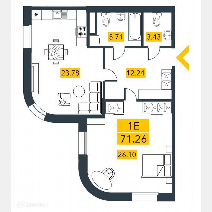 1-к. квартира, 71,8 м², 5/7 эт.