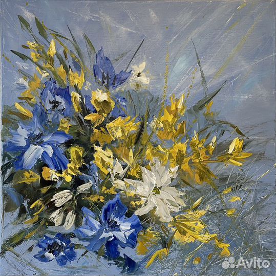 Картина маслом на холсте цветы абстракция