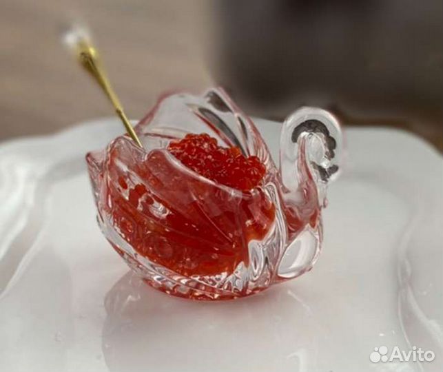 Икорница Лебедь (с ложкой, стекло)