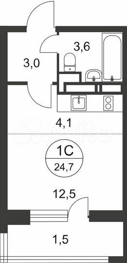 Квартира-студия, 24,5 м², 6/22 эт.