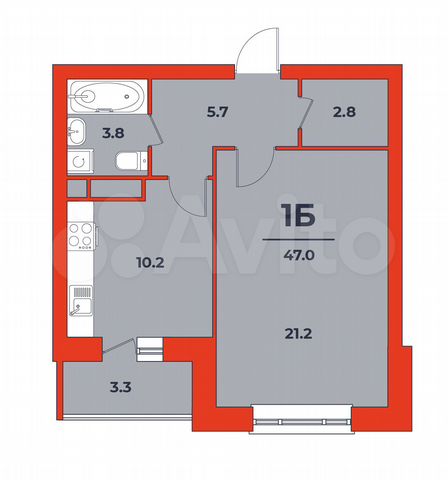 1-к. квартира, 47 м², 7/14 эт.