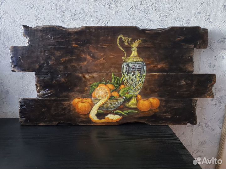 Картина натюрморт на щите от упаковочного ящика