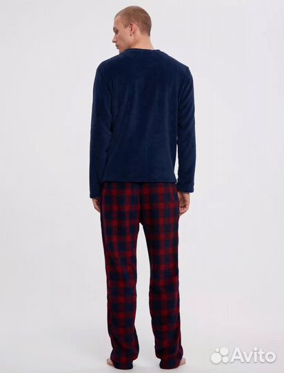 Плюшевая пижама мужская твое клетка синий