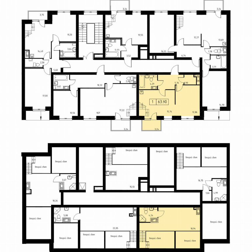 1-к. квартира, 63,9 м², 3/3 эт.