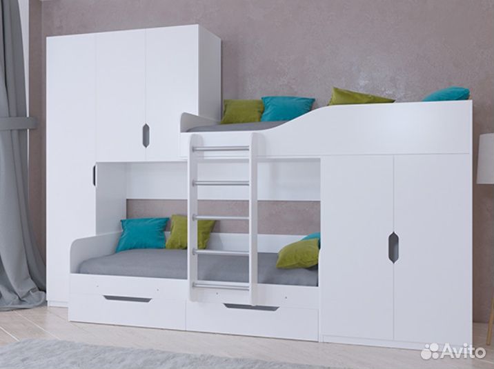 Двухъярусная кровать Дуб Молочный/Белый
