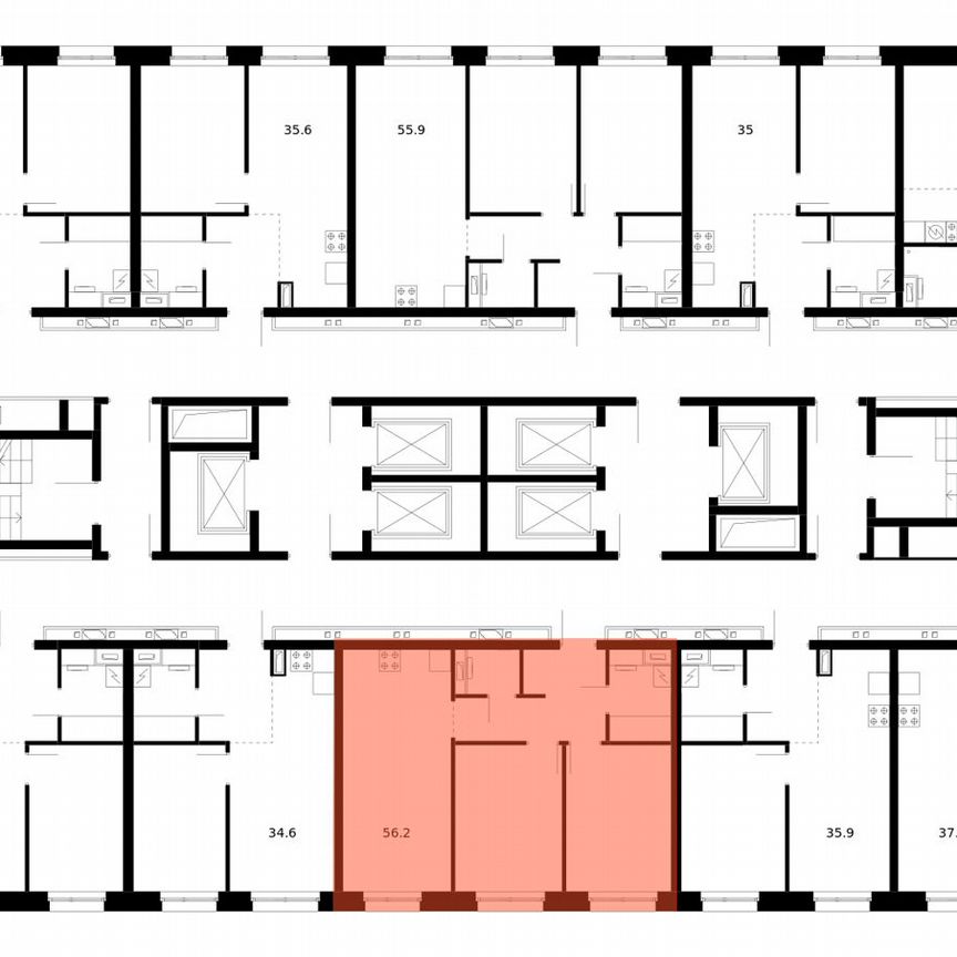 2-к. квартира, 56,2 м², 34/53 эт.