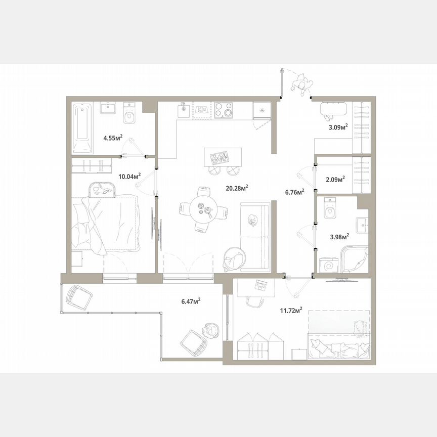 2-к. квартира, 65,8 м², 7/12 эт.