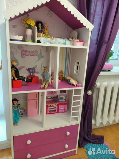 1,5 метр. кукольный домик-полка с 2 ящиками