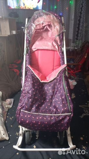 Детские санки коляска с колесами бу
