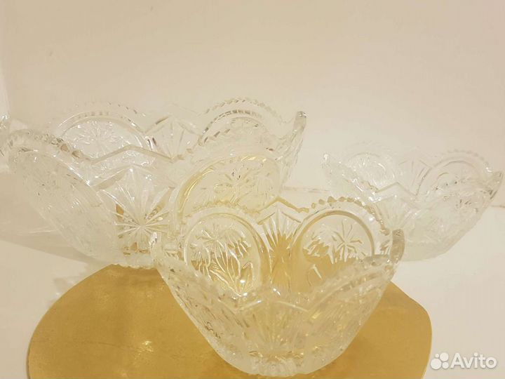 Комплект 3 шт: 1 ваза большая хрустальная+2 малых