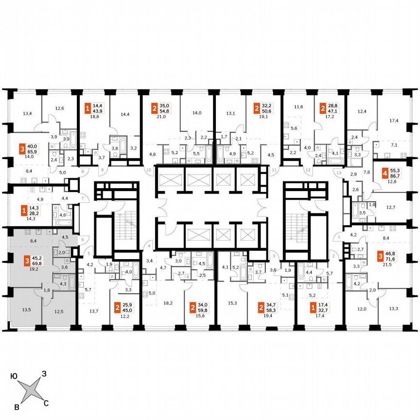 2-к. квартира, 69,8 м², 18/60 эт.