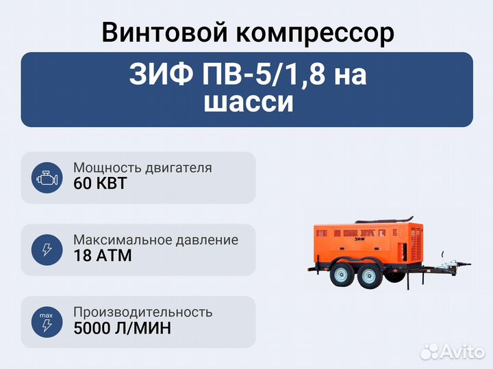 Винтовой компрессор зиф пв-5/1,8 на шасси