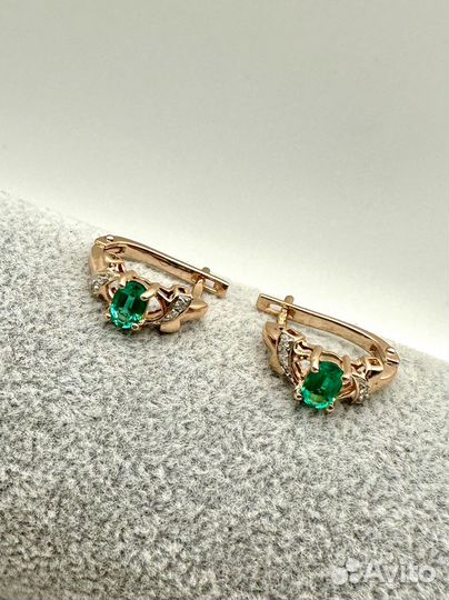 Серьги. Бриллианты, изумруды 585 проба