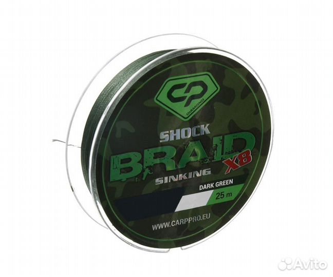 Carp PRO Шок-лидер Shock Braid PE X8 зеленый 25lb
