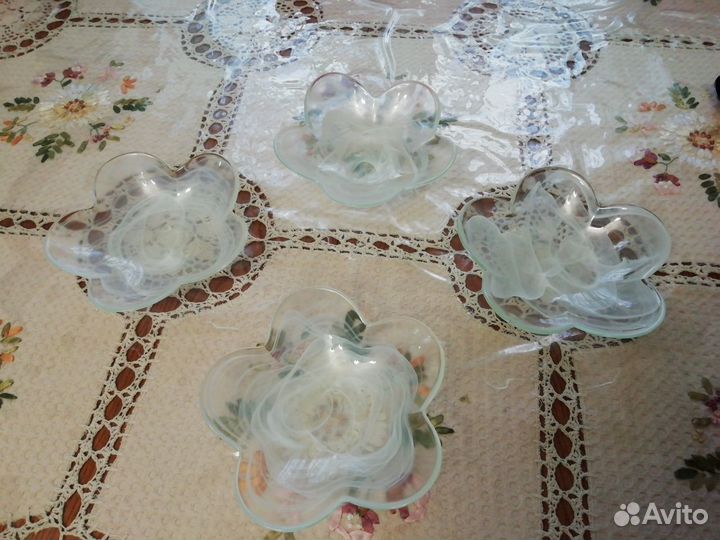 Набор салатников-конфетниц, богемия, тарелки рыбки