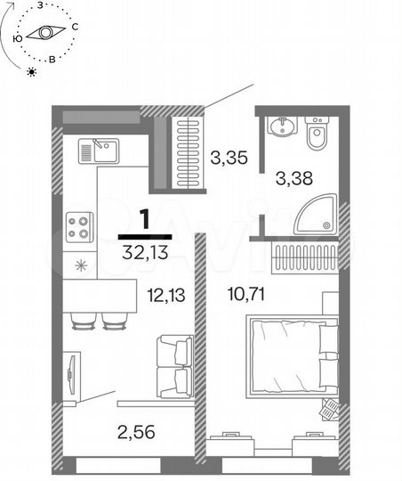 1-к. квартира, 32,1 м², 14/25 эт.