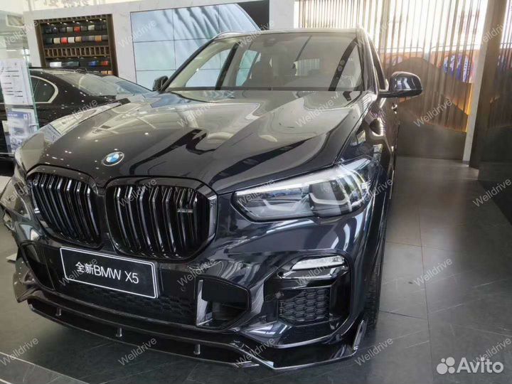 Губа передняя BMW X5 G05 черный глянец