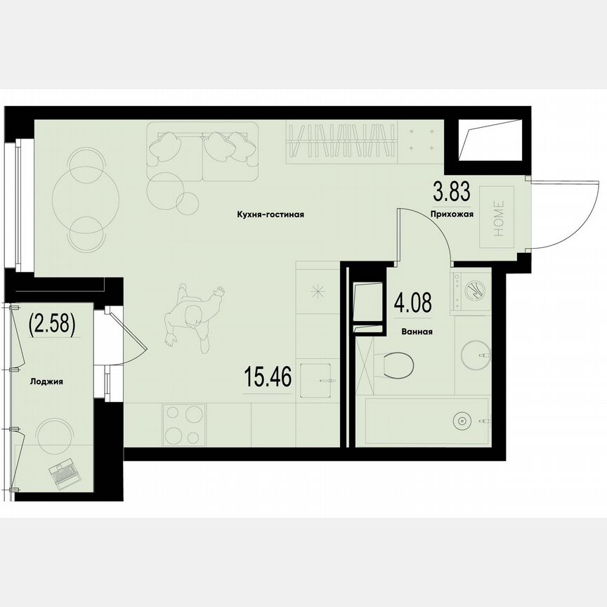 Квартира-студия, 24,7 м², 8/12 эт.