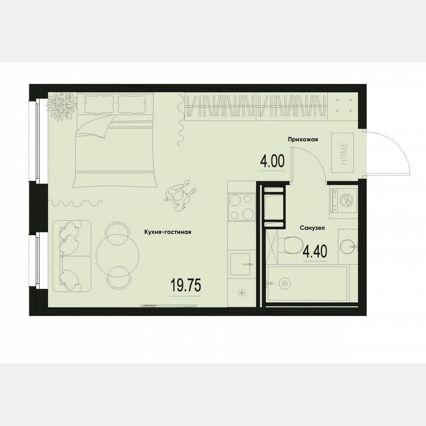 Квартира-студия, 28,2 м², 2/12 эт.