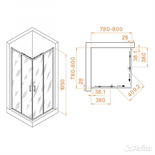 Душ. уголок RGW 80x80 Хром Стекло 03083988-11