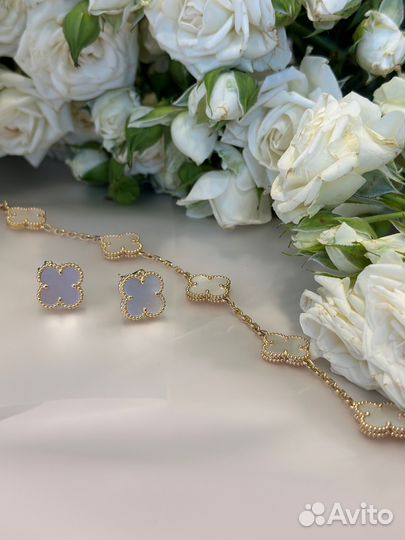 Серьги и браслет Van Cleef Alhambra перламутр