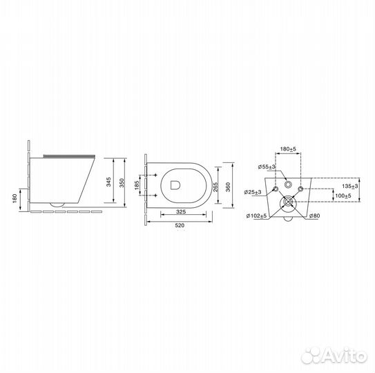 Унитаз GR-4478BMS Fly (520*360*350) черный матовы