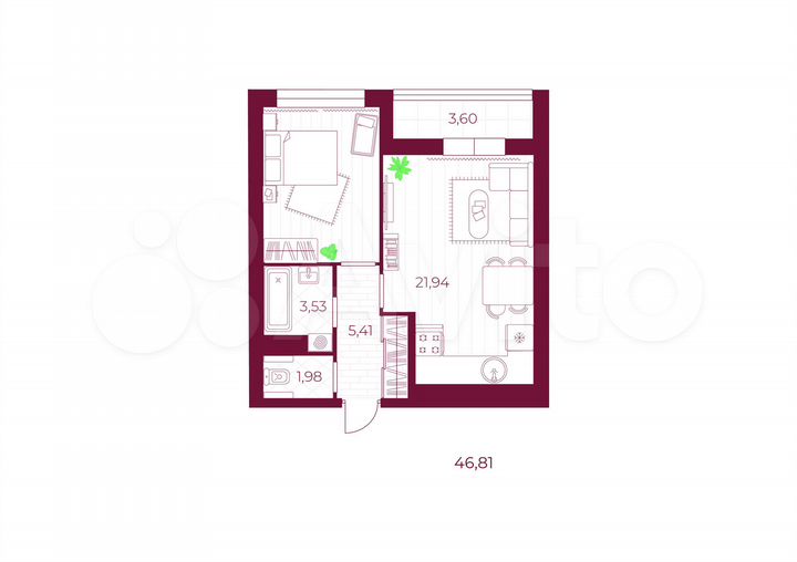 1-к. квартира, 46,8 м², 10/10 эт.